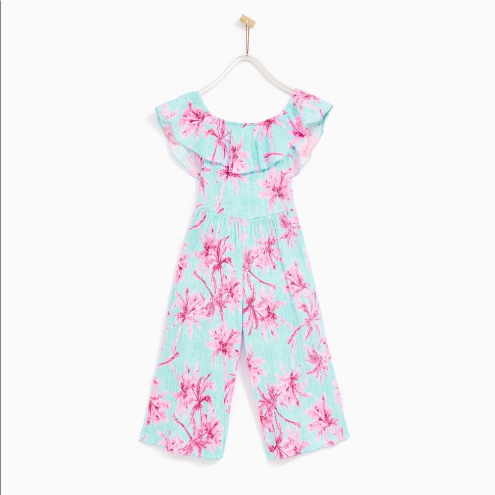 Palm Tree Print jumpsuit with ruffle